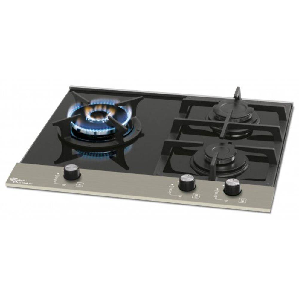 Cooktop FISCHER Platinium 3 Bocas Vidro Preto Tripla Chama Bivolt