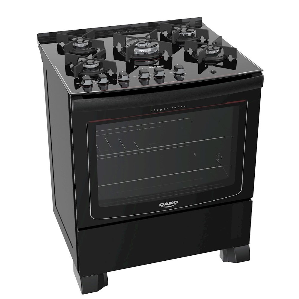 Fogão 5 Bocas de Piso Dako Glass Preto Bivolt